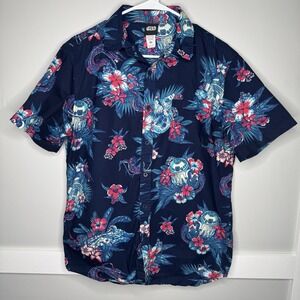 Star Wars Hawaiian Shirt Mens Size M R2d2 Millennium Falcon Floral Blue